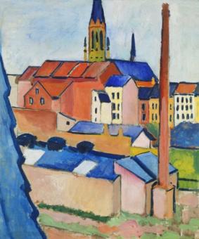 Macke August - Marienkirche in Bonn mit Häusern 