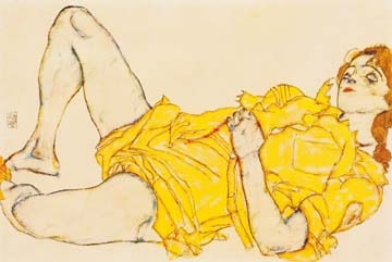 Schiele Egon - Liegende Frau im gelben Kleid 