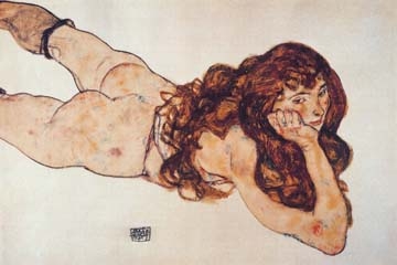 Schiele Egon - Auf dem Bauch liegender Akt 