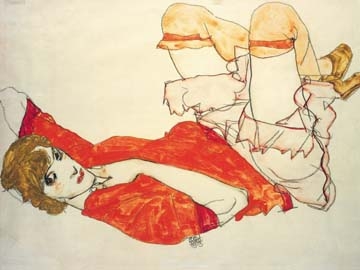 Schiele Egon - Wall in roter Bluse mit erhob. 