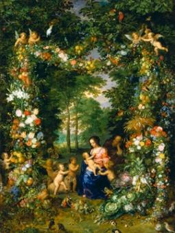 Brueghel Jan d.Ä. - Hl. Familie in einem Blumenkranz 