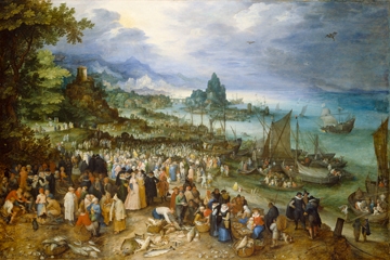 Brueghel Jan d.Ä. - Seehafen mit Predigt Christi 