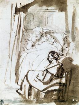 Rembrandt Van Rijn - Saskia im Bett mit Krankenschwes 